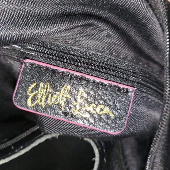 Elliot Luca Leather Bucket Crossbody Handbag Black w White Tassel Pull - Picture 11 of 16